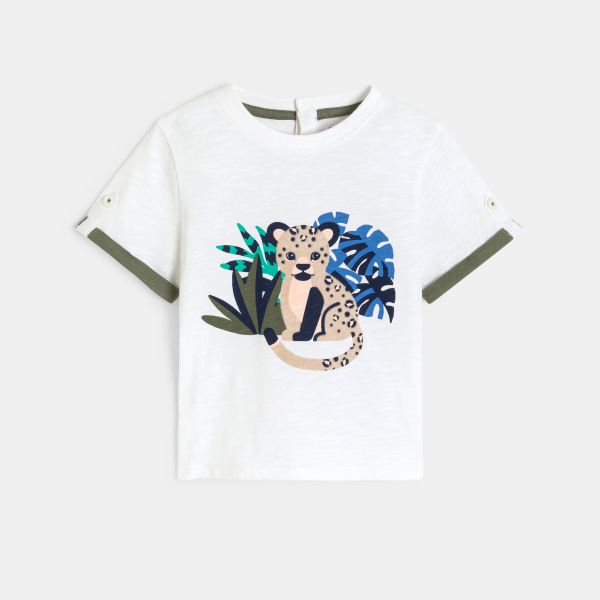 تيشيرت أخضر اللون مرسوم عليه حيوانات للولد الرضيع.